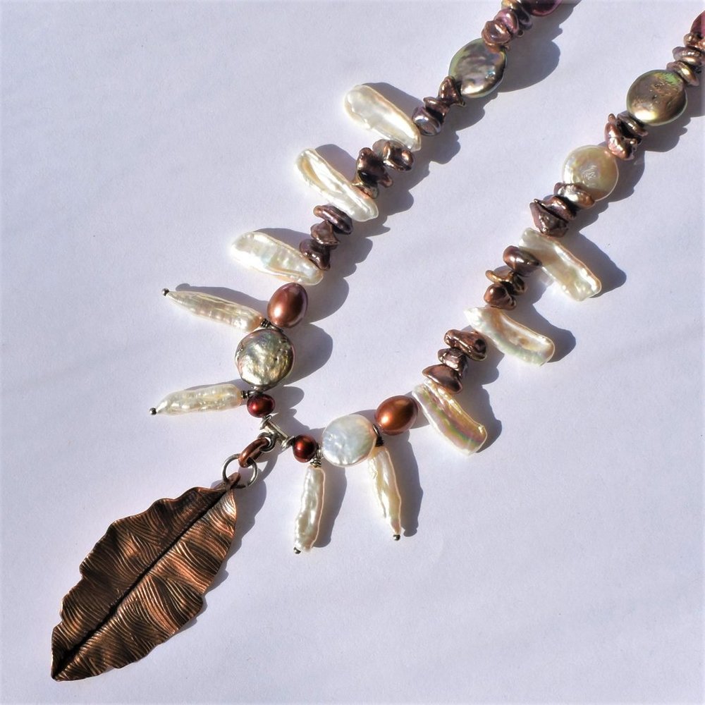 Hand Forged Pendant Pearl Necklace